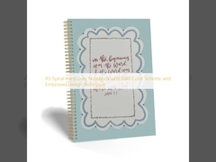 Notebook a copertina rigida a spirale A5 con colore in grassetto e tecnica di progettazione in rilievo